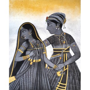 Shamsuddin Tanwri, 23 x 29 Inch, Graphite Gold and Silver Leaf on Paper, Figurative Painting, AC-SUT-086